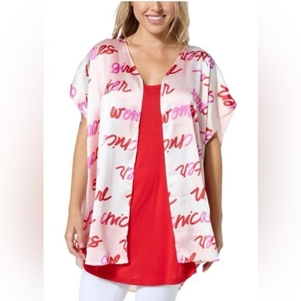 Hue Women's 2-piece Printed Ruana and Tank Set Red - 1X